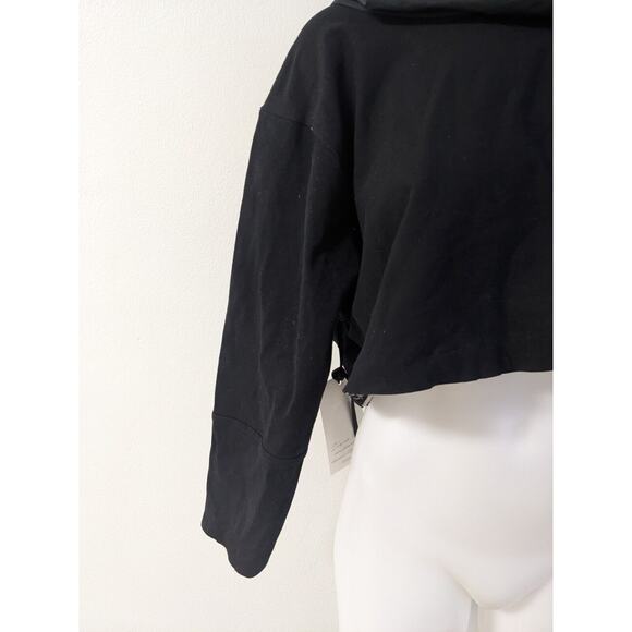New Diane Ness Womens Size Medium Cowl Neck Crop Top Black Long Sleeves NWT - Picture 4 of 7